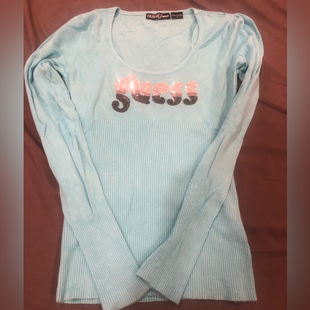 Guess ribbed light weight sweater in teal